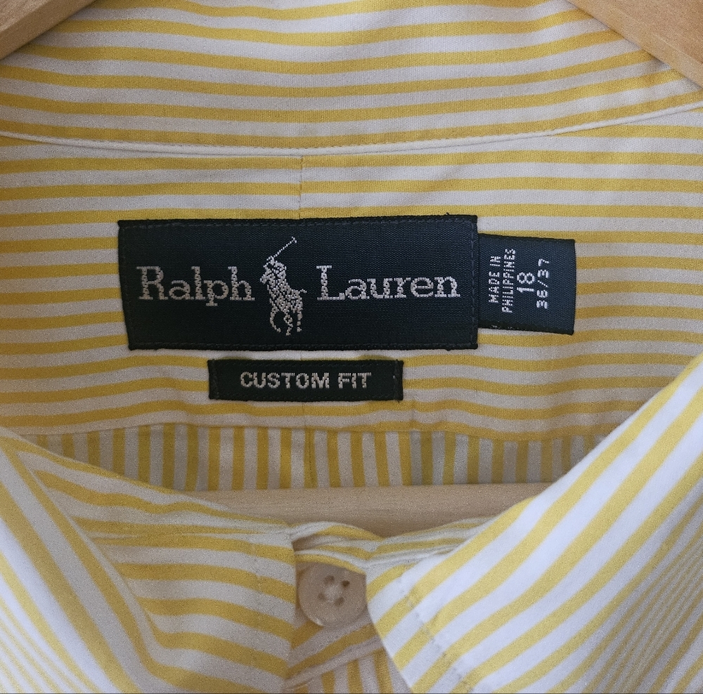 Ralph Lauren Men's Yellow Pinstripe Custom Fit Cotton Dress Shirt Sz 18 36/37 - Picture 3 of 9